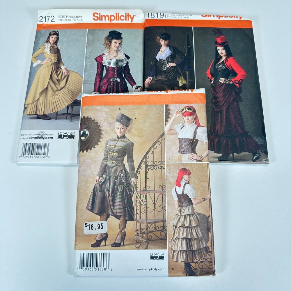 VTG Lot of 3 Simplicity Steampunk Victorian Sewing Patterns Y2K Gothic Halloween